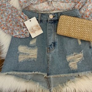 Denim distrssed skirt